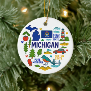 Michigan Custom Family Trip Christmas Ceramic Ornament