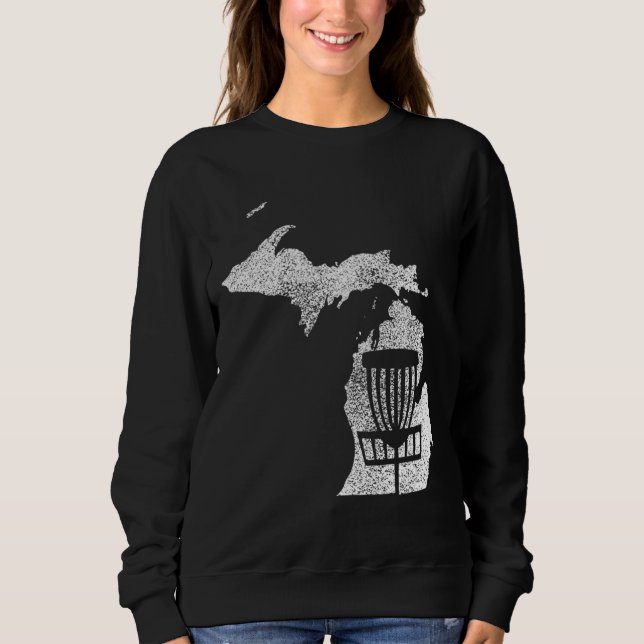 Michigan Disc Golf State with Basket Distressed Gr Sweatshirt (Front)
