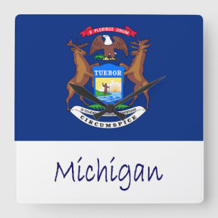Michigan Flag And Name Square Wall Clock