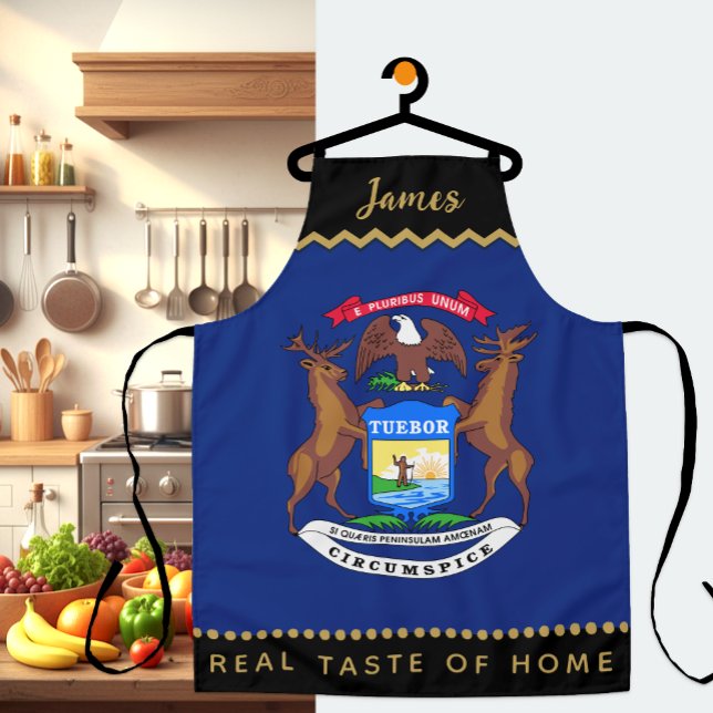 Michigan Flag Chefs Apron, Michigan Apron (Patriotic Michigan Chefs Apron / name)
