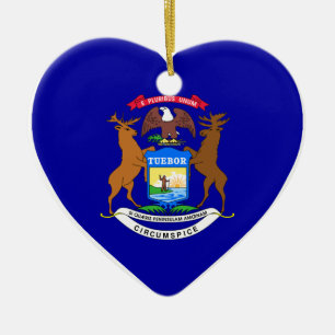 Michigan Flag Heart Ceramic Ornament