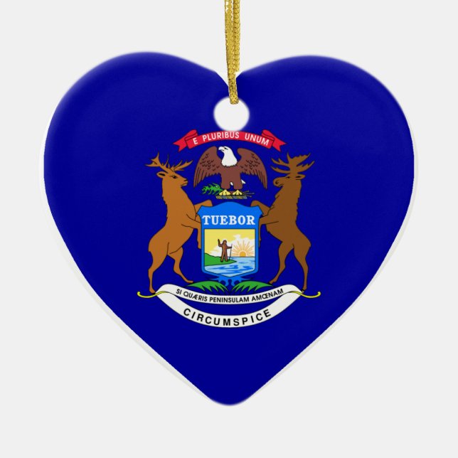 Michigan Flag Heart Ceramic Ornament (Front)