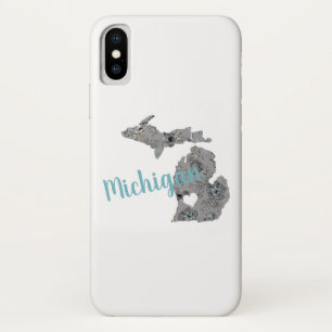 Michigan Floral Filled Silhouette With "Michigan" iPhone X Case