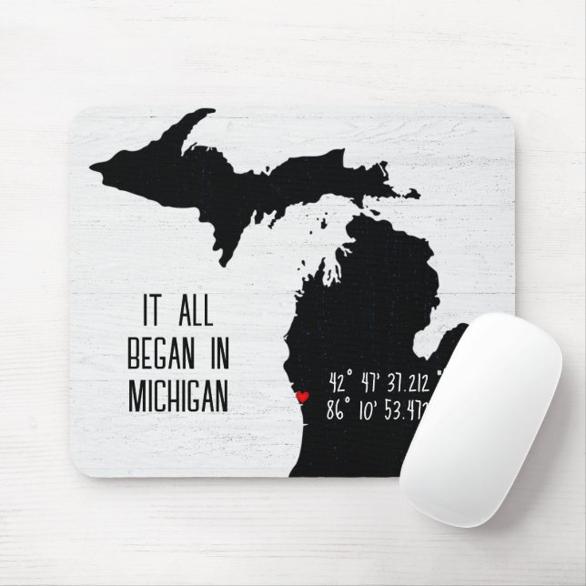Michigan GPS Coordinates with Heart Mouse Pad (With Mouse)