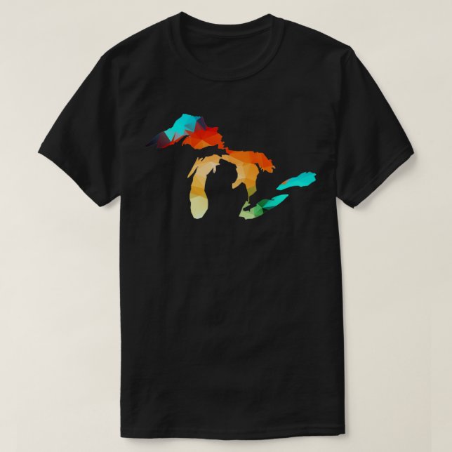 Michigan Great Lakes in Fractal Colours T-Shirt (Design Front)