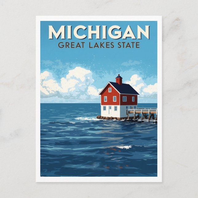 Michigan Great Lakes Lighthouse Postcard (Front)