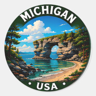 Michigan Great Lakes Outdoor Travel Classic Round Sticker