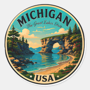 Michigan Great Lakes Outdoor Travel Classic Round Sticker