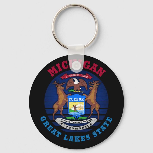 MICHIGAN GREAT LAKES STATE FLAG KEY RING (Front)