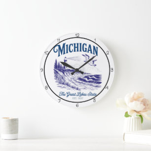 Michigan Great Lakes State Large Clock