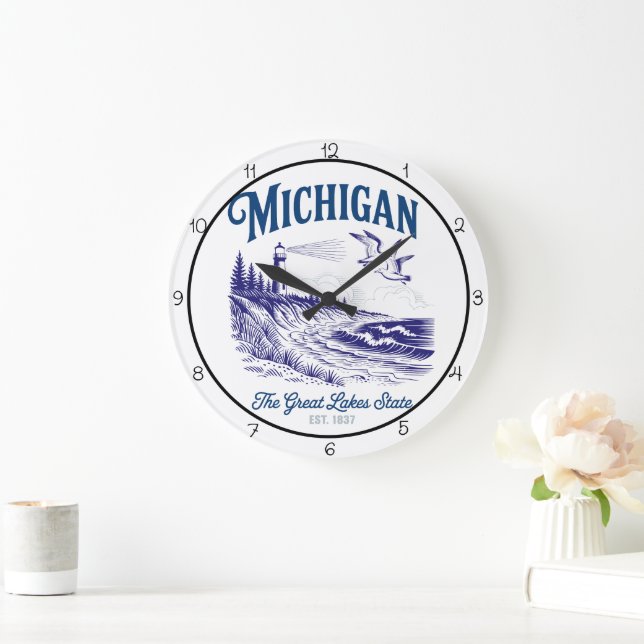 Michigan Great Lakes State  Large Clock (Home)