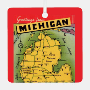 Michigan Greeting Map  Metal Tree Decoration