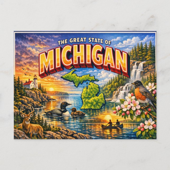 Michigan Greetings Postcard  (Front)
