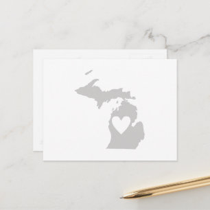 Michigan Grey State Map Shape with Heart Cutout Postcard
