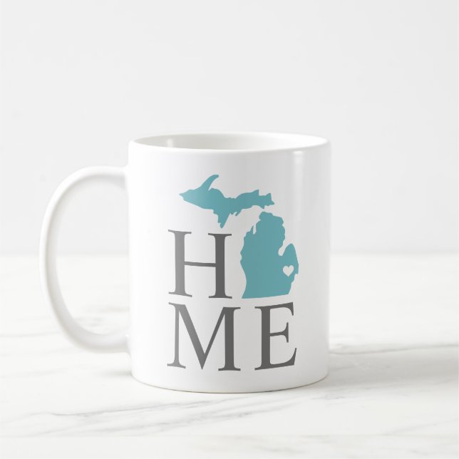 Michigan Home Aqua Blue Custom City Heart Coffee Mug (Left)