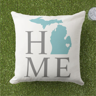 Michigan Home Aqua Blue Custom City Heart Cushion