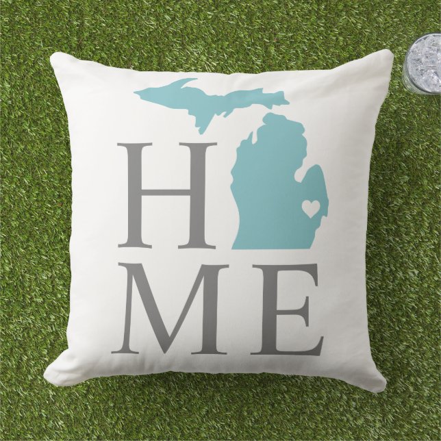 Michigan Home Aqua Blue Custom City Heart Cushion (Grass)