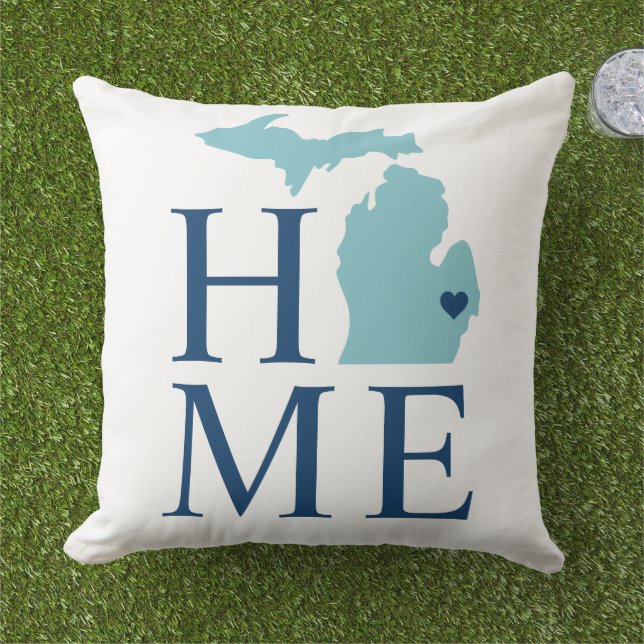 Michigan Home Aqua Navy Blue Custom City Heart Cushion (Grass)