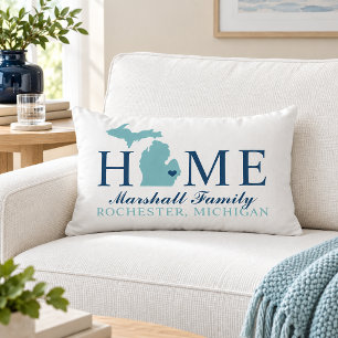 Michigan Home Aqua State Navy Family Monogram Lumbar Cushion