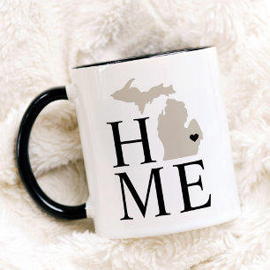 Michigan Home Beige and Black State Heart Mug