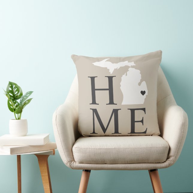 Michigan Home Beige and Grey Custom City Heart Cushion (Chair)