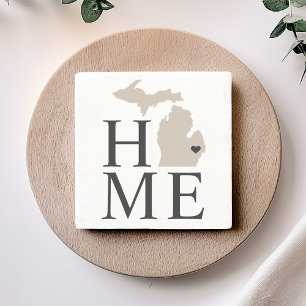 Michigan Home Beige and Grey Custom City Heart Stone Coaster