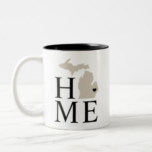 Michigan Home Beige and Grey State Heart Two-Tone Coffee Mug