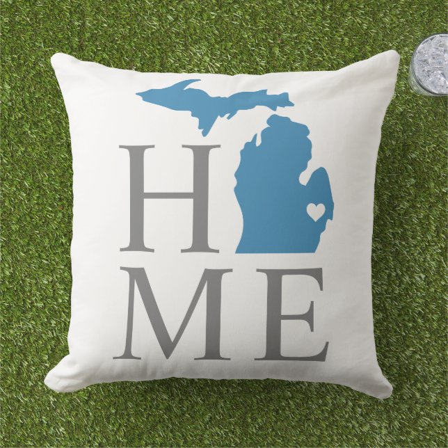 Michigan Home Blue and Grey Custom City Heart Cushion (Grass)