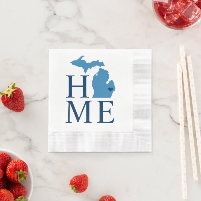 Michigan Home Blue and Navy Custom City Heart Napkin (Insitu)