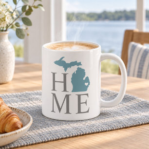Michigan Home Blue Grey State Heart Coffee Mug