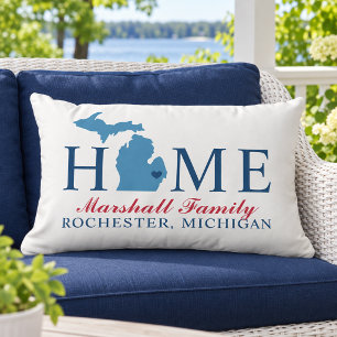 Michigan Home Blue State Red Script Family Lumbar Cushion