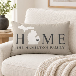 Michigan Home Grey Family Monogram Lumbar Cushion