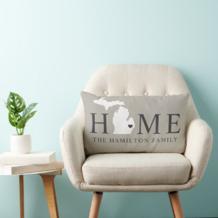Michigan Home Grey Family Monogram Lumbar Cushion
