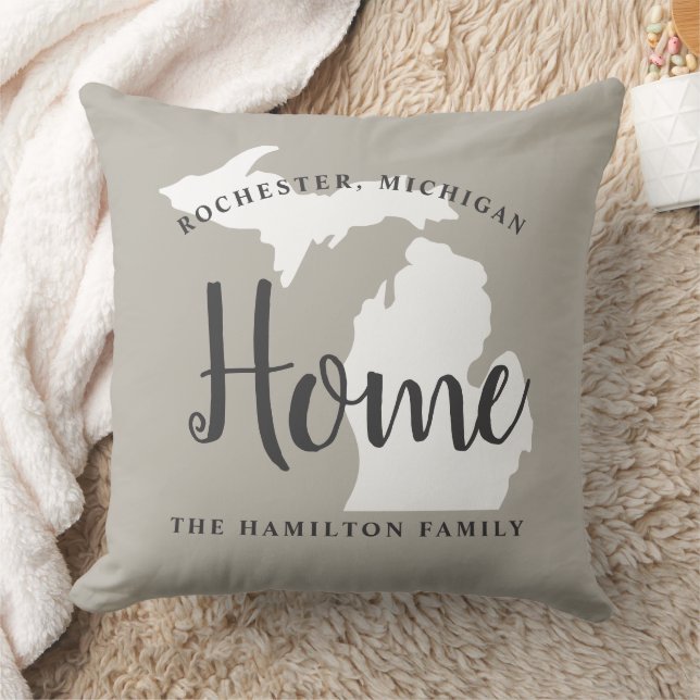 Michigan Home Grey Script Family Monogram Cushion (Blanket)