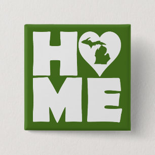 Michigan Home Heart State Button Badge Pin