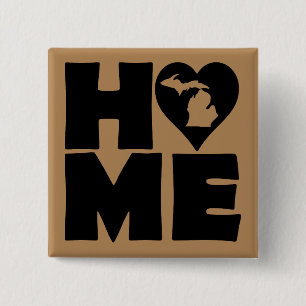 Michigan Home Heart State Button Badge Pin