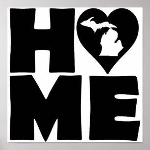 Michigan Home Heart State Poster Sign