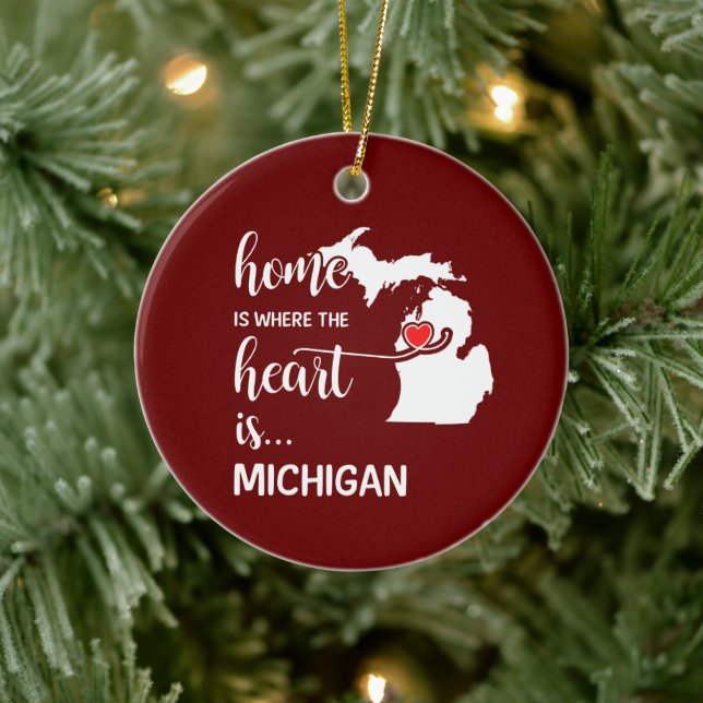 Michigan home is where the heart is ceramic ornament (Tree)