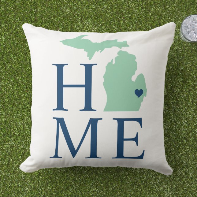Michigan Home Mint and Navy Blue Custom City Heart Cushion (Grass)