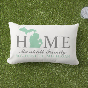 Michigan Home Mint State Grey Family Monogram Lumbar Cushion