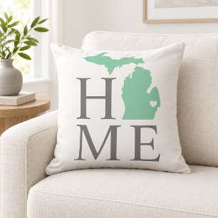 Michigan Home Mint State Grey Text Cushion