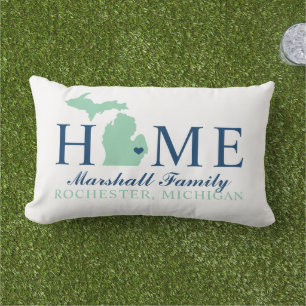 Michigan Home Mint State Navy Family Monogram Lumbar Cushion