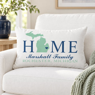 Michigan Home Mint State Navy Family Monogram Lumbar Cushion