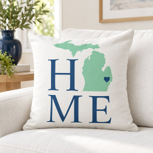 Michigan Home Mint State Navy Text Cushion