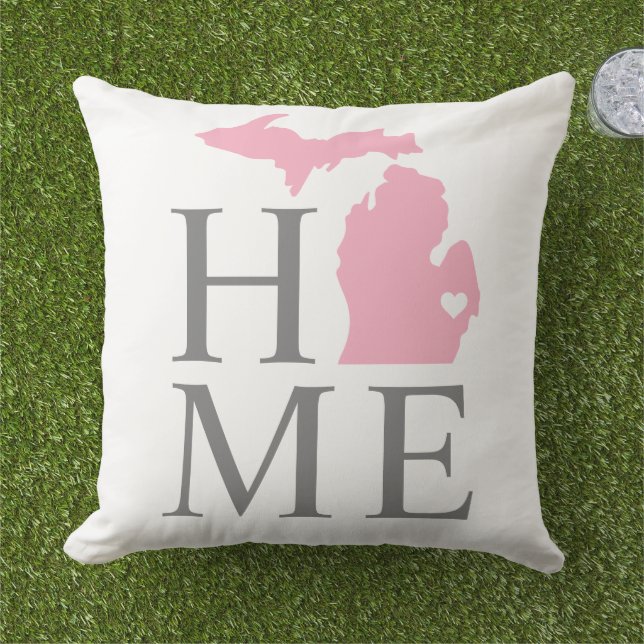 Michigan Home Pink State Grey Text Cushion (Grass)