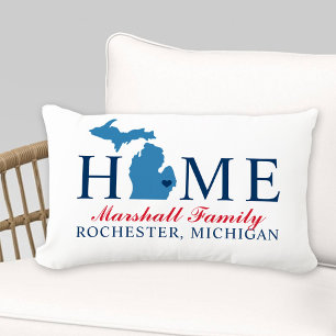 Michigan Home Red and Blue Custom Family Monogram Lumbar Cushion