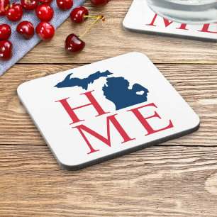 Michigan Home Red White Blue Custom City Heart Coaster