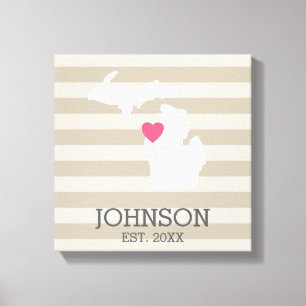 Michigan Home State City Map - Custom Wedding Canvas Print