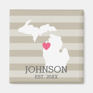 Michigan Home State City Map - Custom Wedding Magnet