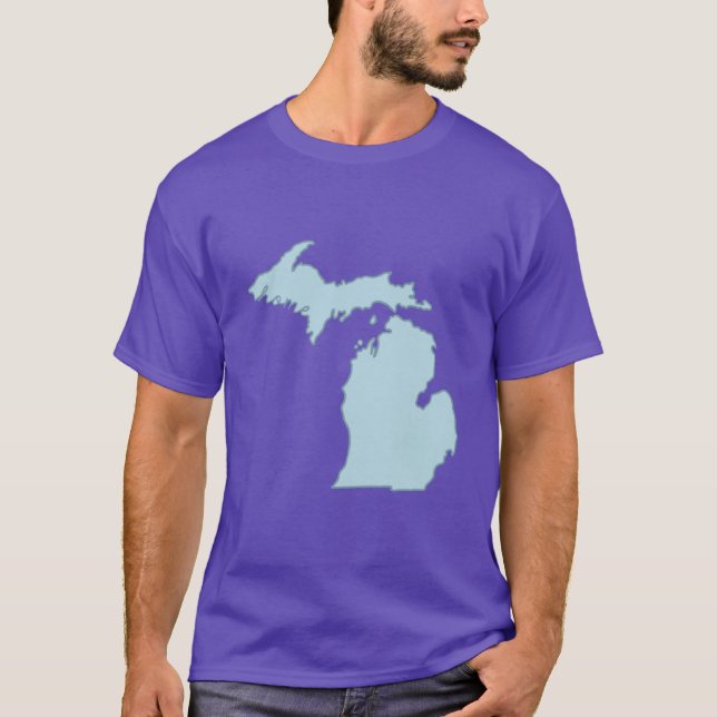 Michigan Home State Outline Blue Oversized T-Shirt (Front)